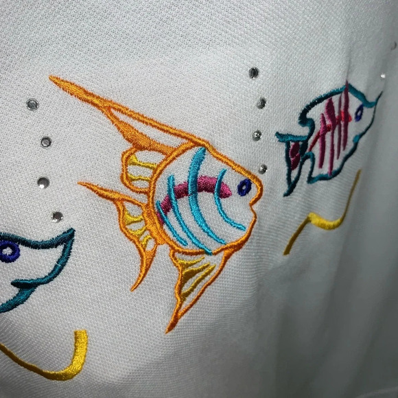 Infinity Vintage White Fish/Cruise/Coastal Embroidered Short/Top‎ set Medium - Picture 10 of 11